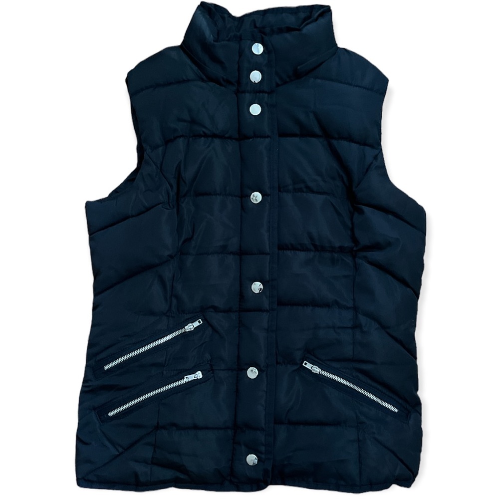 Women’s Si Sono '94 Nylon Sherpa Fleece Puff Snap Button & Zipper Black Vest, S